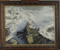 T. DITTRICH oil on board - coastal scene with crashing waves, signed, 37 x 48cms