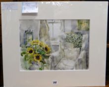 ANDREW DOUGLAS FORBES watercolour - interior scene with sunflowers, signed and dated 2018, (