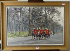 WYN APPLEFORD oil on canvas - iconic London scene, entitled verso 'Life Guards Return to