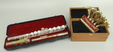 CASED KINGS THREE-PIECE FLUTE, together with a Hohner 'Trumpet Call' boxed harmonica