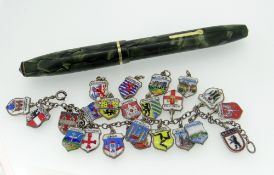 CONWAY STEWART FOUNTAIN PEN WITH 14CT NIB together with silver and enamel bracelet and pendant