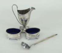 GEORGE III SILVER HELMET SHAPED CREAM JUG & LATER SILVER TODDY LADLE ETC, the cream jug with