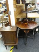 ANTIQUE INLAID OCTAGONAL OCCASIONAL TABLE together with a reproduction two-tier side table on ball