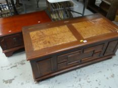 ORIENTAL HARDWOOD OTTOMAN with crocodile skin effect twin-cushion top together wtih a modern St