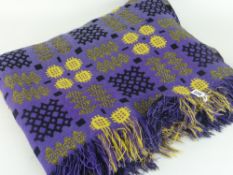 PURPLE & MUSTARD GEOMETRIC PATTERNED WELSH BLANKET, 160 x 230cms