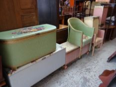 VARIOUS COLOURED LLOYD LOOM-STYLE BEDROOM FURNITURE including chairs, ottomans, bedside cabinets