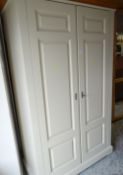 MODERN PALE GREEN PAINTED DOUBLE WARDROBE with pine contrast top, 200cms high x 112cms wide