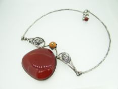 MODERN SILVER & AMBER NECKLACE