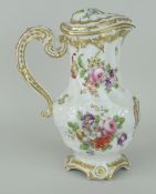 CONTINENTAL PORCELAIN LIDDED JUG floral transfer decorated with gilding and shell framed floral