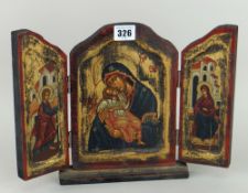 REPRODUCTION BYZANTIN ICON label verso inscribed '...handmade in Mount Athos, it is made according