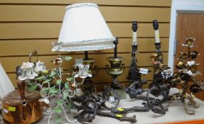 VARIOUS LIGHTING etc including two pairs of lamps and shades, copper kettle ETC