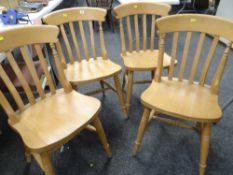 SET OF FOUR MODERN LIGHT WOOD SPINDLE BACK KITCHEN CHAIRS