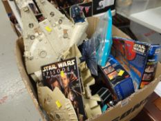 BOX CONTAINING VARIOUS STAR WARS MODELS, BOOKS ETC