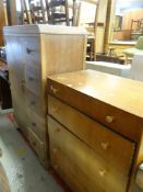 VINTAGE LIGHT OAK FIVE-DRAWER CHEST OF DRAWERS BY SYMBOL FURNITURE together with a vintage light oak