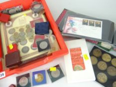 QUANTITY OF LOOSE & CASED COMMEMORATIVE & OTHER COINAGE & A FOLDER OF FIRST DAY COVERS including