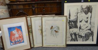VARIOUS MODERN FRAMED PICTURES INCLUDING C BENTON charcoal - seated life-study, signed and dated