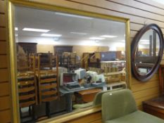 LARGE MODERN BEVELLED GILT FRAMED WALL MIRROR together with a vintage oval mahogany bevelled glass
