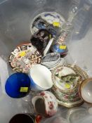 CRATE OF MIXED CHINA & GLASSWARE including ruby red hock glass, Indian Tree ETC
