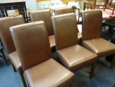 SET OF SIX MODERN LEATHER HIGH SCROLL BACK DINING CHAIRS (vendor states maker is Parker & Farr)