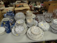 DINNERWARE INCLUDING FURNIVALS LTD 'DENMARK' PATTERN and blue and white patterned dinnerware, also