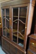 VINTAGE OAK CUTLERY & SILVER CABINET with fitted drawers and glazed upper section