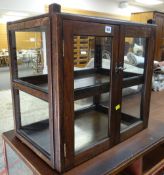 SMALL OAK FRAMED GLASS SHOP CABINET