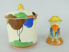 CLARICE CLIFF NEWPORT POTTERY 'CROCUS' PATTERN PEPPERETTE together with a Clarice Cliff-type