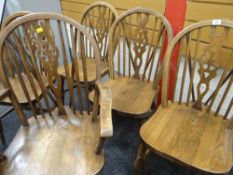 SET OF FIVE (4+1) WHEEL AND SPINDLE BACK DARK WOOD KITCHEN CHAIRS