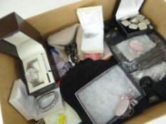 MIXTURE OF COSTUME JEWELLERY contained in pouches and boxes, Ingersoll fashion watch in brown case