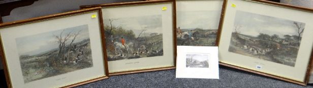 FOUR COLOURED HUNTING ENGRAVINGS BY HARRIS 'Gone Away', 'Full Cry', 'Drawing Cover' & 'Dead Beat'