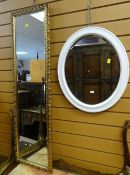 MODERN GILT FRAME HALL MIRROR together with a white painted framed wall mirror