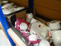 VINTAGE MIDWINTER STYLE CRAFT 'RED POLKA DOT' PATTERN TEAWARE & DINNERWARE including covered tureens