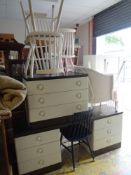 PARCEL OF VINTAGE WHITE & BLACK ASH TOP STAG FURNITURE comprising painted white bedroom furniture,