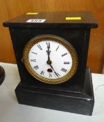 BLACK SLATE MANTEL CLOCK circular face and Roman numerals (A/F)