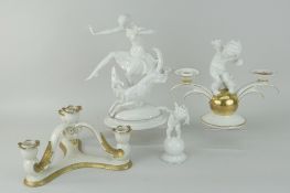 HUTSCHENREUTHER PORCELAIN ART DECO MODEL OF A DANCER WITH DOG together with a Hutschenreuther