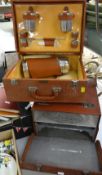 VINTAGE LEATHER EFFECT LONDON HARNESS CO 'BOSTON' PICNIC HAMPER together with vintage leather