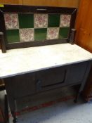 MARBLE TOP & TILE BACKED WASH STAND with cupboard base