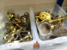 MAINLY BRASSWARE including candlesticks, oil lamp (parts), copper jugs ETC