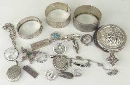 SILVER / WHITE METAL JEWELLERY & ITEMS including a Dutch silver repousse work miniature hand-mirror,