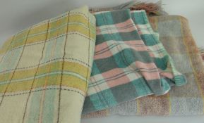 THREE VARIOUS WELSH WOOLEN CHECKERED BLANKETS