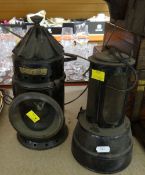 VINTAGE RAILWAY WORKMAN'S LAMP BY CABIN and another (2)