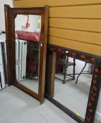 MAHOGANY FRAMED BEVELLED WALL MIRROR WITH DECORATIVE SCROLL TOP together with another (2)