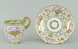 19TH CENTURY PORCELAIN CABINET CUP & SAUCER, both elements decorated with sprays of open roses and