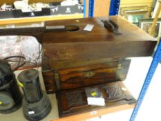 BRASS BANDED BOX and another together with book slide from 'reclaimed wood of York Minster' and a