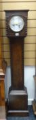 VINTAGE OAK GRANDMOTHER CLOCK BY BEN TIMA ENGLAND, with beaded decoration to the case and barley