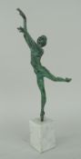 ATTRIBUTED TO T HERTEL BRONZE SCULPTURE OF A BALLERINA DANCER raised over a veined grey marble base,