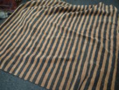 INDIAN HAND KNOTTED MODERN STRIPED WOOLLEN CARPET, black and pink thin stipe, 240 x 345cms