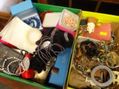 MIXED COSTUME JEWELLERY, many items in pouches and small boxes and including boxes marked '
