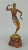 AFTER FERDINAND PREISS METALLIC SCULPTURE OF A DANCER in Charleston dress and pose on a shaped six