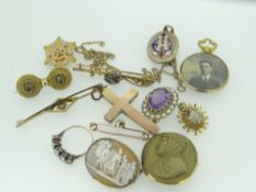 VARIOUS GOLD / YELLOW METAL SET JEWELLERY including 9ct crucifix pendant, 9ct set amethyst and